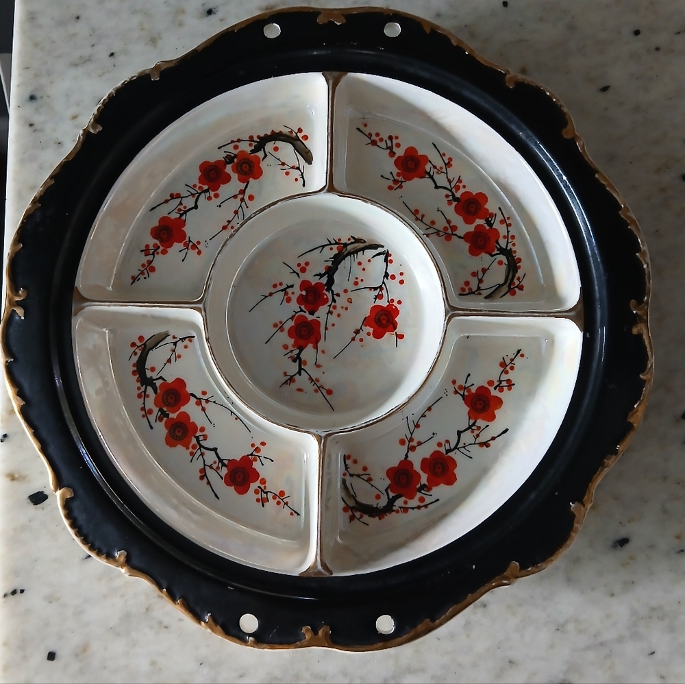 1920's Vintage Antique Hand Painted Moriyama Morimachi Porcelain Divided Dish